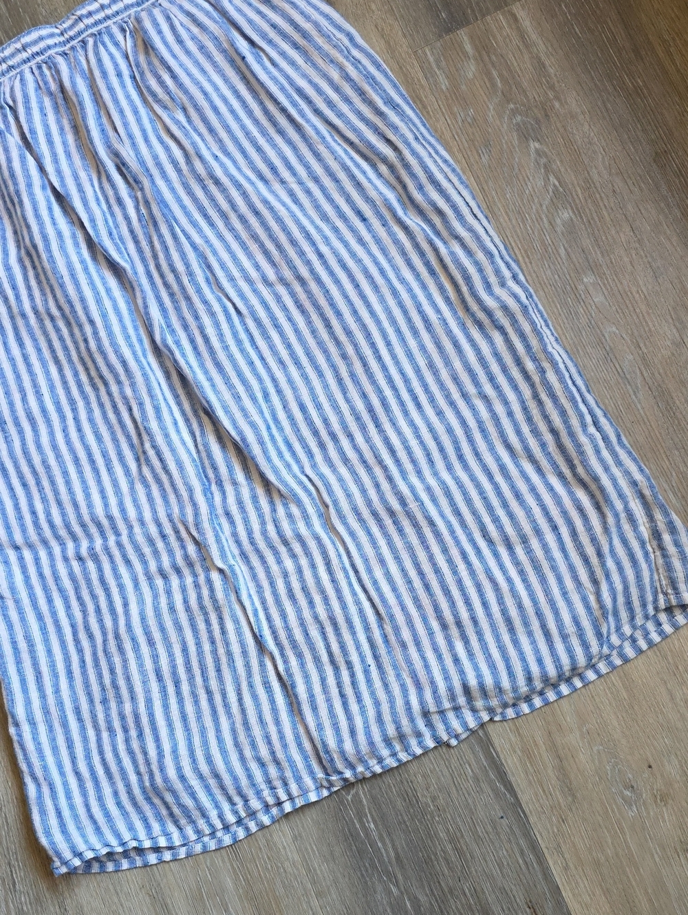 Faherty Striped Button-Front Blue and White Linen Midi Skirt - Picture 13 of 16